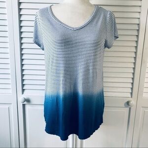 2/$25 VERSONA Blue White Striped Ombré T-Shirt Size S